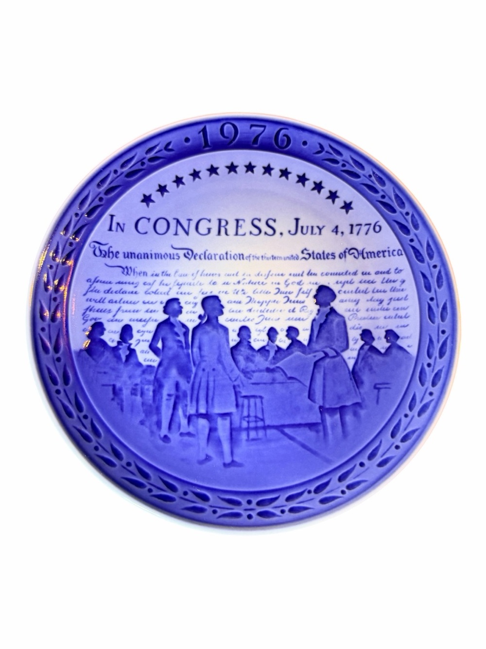 Royal Copenhagen Blue Commemorative 1976 Declaration Ceramic Plate